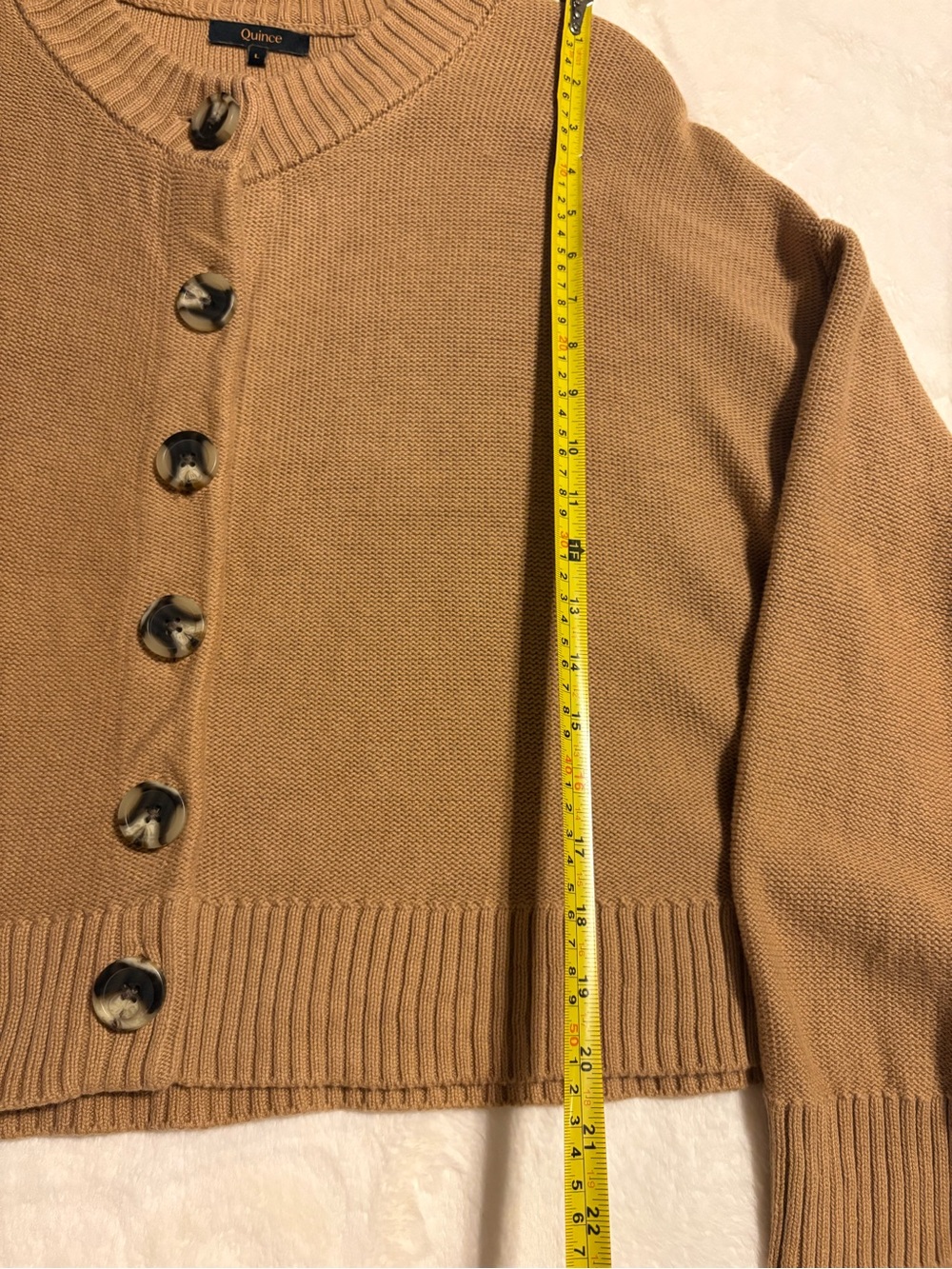 Quince Organic Cotton Cropped Cardigan Camel Large Quiet Luxury minimalist - Picture 10 of 12